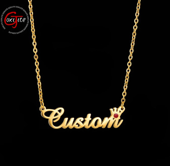 Goxijite Custom Name Necklaces Stainless Steel Birthday Stone Zirconia Necklace With Crown Personalized Name Custom Jewelry Gift