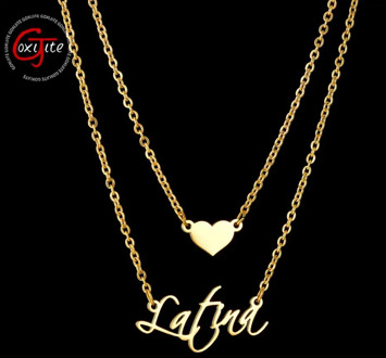 Goxijite Customize 2 Layer Heart Name Necklace For Women Personalized Gold Stainless Steel Custom Name Jewelry Engagement Gift