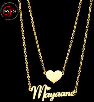 Goxijite Fashion Double Layer Name Necklace For Women Custom Jewelry Personalized Heart Name Pendant Necklace Lover Gift