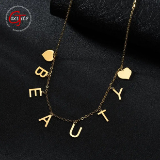 Goxijite Personalized Name Heart Necklace For Women Initial Big Letter Name Choker Necklace With Hearts Stainless Steel Jewelry