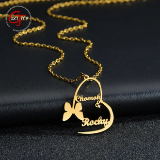 Goxijite Trendy Butterfly Heart Pendants Custom Name Necklaces Women Personalized Gold Hearts Choker Jewelry Accessaries