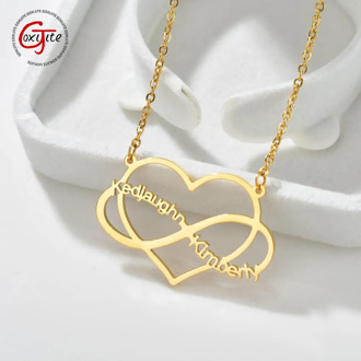 Goxijite Trendy Name Heart Necklace For Women Double Name Infinite Love Hearts For Couple Lover Necklaces Jewelry Gift
