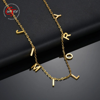Goxijite Trendy Name Letters Chokers Necklace For Women Stainless Steel Gold Initial Letter Name Pendant Necklaces Gift