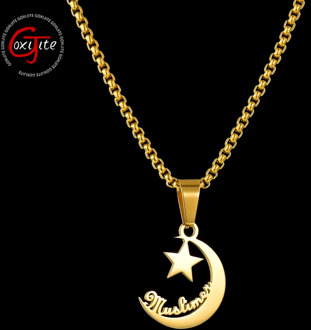 Goxijite Trendy Name Necklace For Girl Personalized Moon Star Initial Name Pendant Necklaces Stainless Steel Jewelry Gift