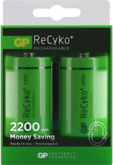 GP Batteries ReCyko+ oplaadbare D-batterijen 2200 mAh 2 st 120220DHCC2