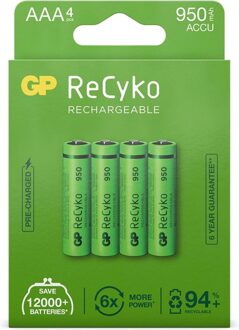 GP batterijen GP ReCyko 1000 Oplaadbare AAA Batterijen 950mAh - 4 stuks.