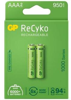 GP ReCyko 1000 Oplaadbare AAA Batterijen 950mAh - 2 stuks.