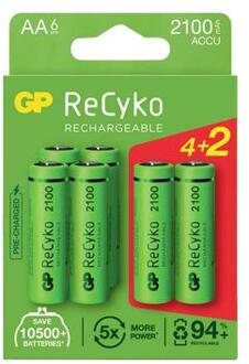 GP ReCyko 2100 Oplaadbare AA Batterijen 2100mAh - 6 stuks.