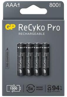 GP ReCyko Pro Oplaadbare AAA Batterijen 800mAh - 4 stuks.