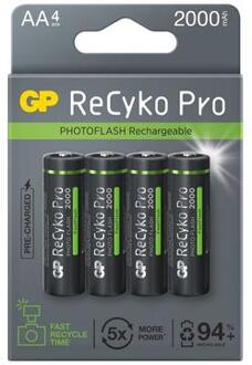 GP ReCyko Pro PhotoFlash Oplaadbare AA-batterijen 2000mAh - 4 stuks.