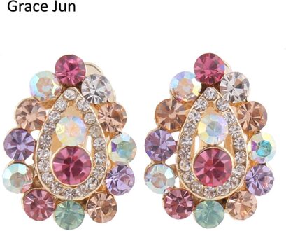 Grace Juni Multicolor Rhinestone Crystal Water Shape Clip Op Oorbellen Zonder Piercing Voor Meisjes Oor Clip