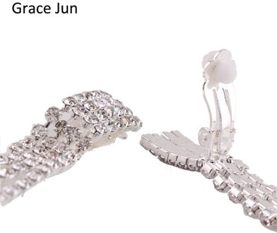Grace Juni Rechthoek Kwasten Strass Clip Op Oorbellen Voor Vrouwen Party Wedding Charm Sieraden Geen Gat Oor Clip