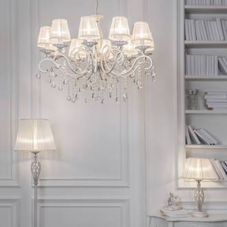 Grace kroonluchter, wit, 10-lamps, organza wit, goud