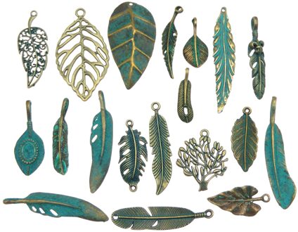 Graceangie 14 Pcs Antiek Brons Charms Gesimuleerde Groene Bladeren Hangers Schorsing Armbanden Ketting Accessoire Gemengde Vorm