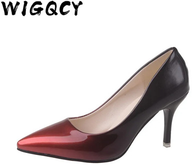 Gradient color patent leather women's shoes 2019 spring and summer new pointed shallow mouth sexy stiletto heels work shoes
