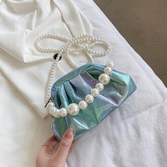 Gradiënt Geplooide Parel Tote Tas Zomer Zachte Pu Leer Vrouwen Handtas Luxe Schoudertas Messenger Bag 23CM blauw