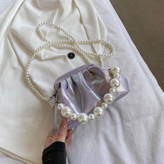 Gradiënt Geplooide Parel Tote Tas Zomer Zachte Pu Leer Vrouwen Handtas Luxe Schoudertas Messenger Bag 23CM paars