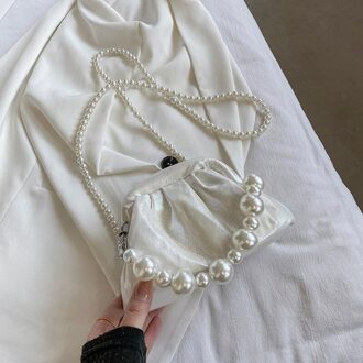 Gradiënt Geplooide Parel Tote Tas Zomer Zachte Pu Leer Vrouwen Handtas Luxe Schoudertas Messenger Bag 23CM wit