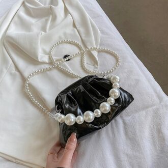 Gradiënt Geplooide Parel Tote Tas Zomer Zachte Pu Leer Vrouwen Handtas Luxe Schoudertas Messenger Bag 23CM zwart