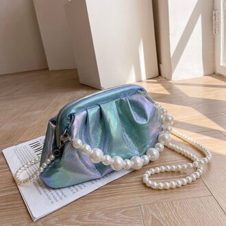 Gradiënt Geplooide Parel Tote Tas Zomer Zachte Pu Leer Vrouwen Handtas Luxe Schoudertas Messenger Bag 28CM blauw