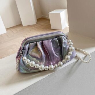 Gradiënt Geplooide Parel Tote Tas Zomer Zachte Pu Leer Vrouwen Handtas Luxe Schoudertas Messenger Bag 28CM paars