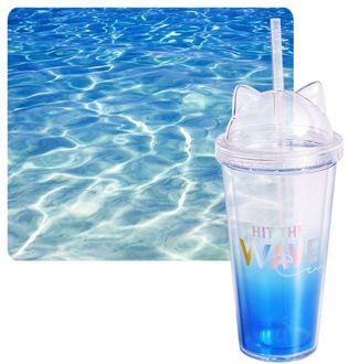 Gradiënt Stro Cup Grote Capaciteit Plastic Waterfles Netto Celebrity Handige Phantom Kleur Kat Oor Cover Stro Dubbele Cup blauw