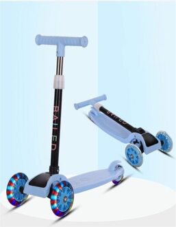 Graffiti Driewieler Kick Scooter Kinderen Voet Scooter Hoogte Verstelbare Led Knipperende Pu Wiel Kinderen Kids Skateboard Scooter Blauw