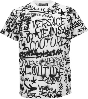 Graffiti Print Slim Fit T-Shirt Versace Jeans Couture , White , Heren - 2Xl,Xl,S,Xs