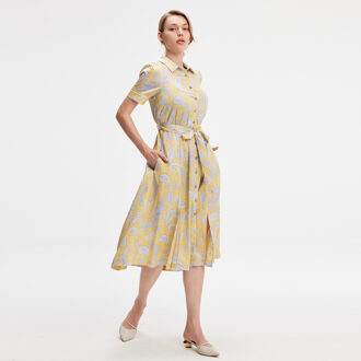 Grafische afdruk satijnen shirtjurk Geel - XS