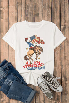 Grafische Amerikaanse Cowboy T-shirt - maat 3XL Ivoor
