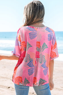 Grafische Print Korte Mouwen Top Roze