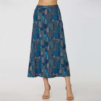 Grafische print trapeze midi-rok Blauw