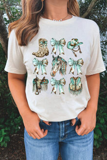 Grafische T-shirt Casual Top - maat L Ivoor