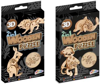 Grafix 2-in-1 Houten 3D Dierenpuzzels 10cm- Leeftijd Vanaf 8 Jaar Assorti