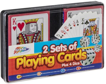 Grafix 2x Pakjes speelkaarten inclusief 4 dobbelstenen - Kaartspel