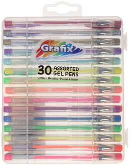 Grafix 30x stuks glitter en neon gekleurde gelpennen in meeneem case
