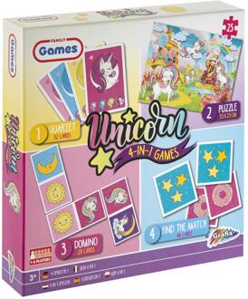 Grafix 4-in-1 Spel Unicorn Kwartet, Domino, Memory En Puzzel