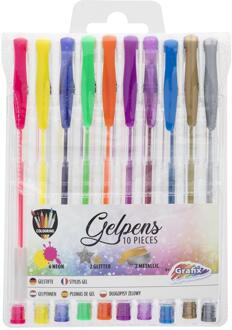 Grafix Glitterpennen voor kinderen - 10x stuks - neon en metallic gekleurde gelpennen - Hobbyartikelen - Gelpennen Multikleur