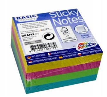 Grafix Sticky notes neon 75x75mm 400 vel multi