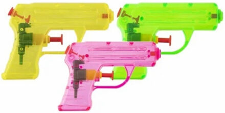 Grafix Waterpistooltje/waterpistool - 12x - klein model - 11 cm - geel/groen/roze