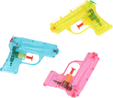 Grafix Waterpistooltje/waterpistool - 3x - klein model - 11 cm - geel/blauw/roze