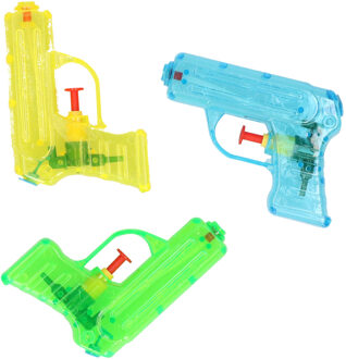 Grafix Waterpistooltje/waterpistool - 3x - klein model - 11 cm - geel/groen/blauw - Waterpistolen Multikleur