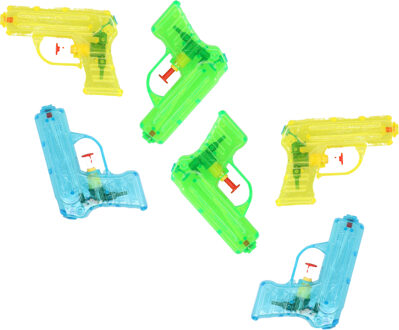 Grafix Waterpistooltje/waterpistool - 6x - klein model - 11 cm - geel/groen/blauw - Waterpistolen Multikleur