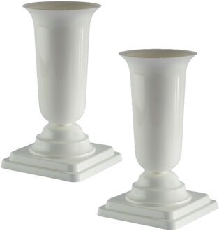 Grafvaas kunststof - 2x - wit - H40 cm - grafdecoratie - bloemenvaas voor herdenkingsplaats/kerkhof