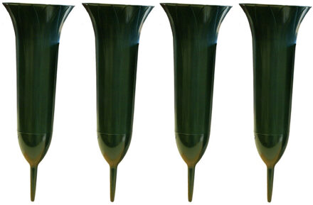 Grafvaas kunststof - 4x - groen - H37 cm - grafdecoratie - bloemenvaas voor herdenkingsplaats/kerkho