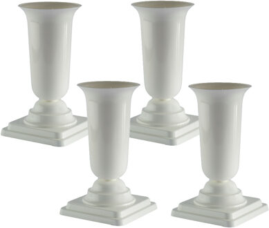 Grafvaas kunststof - 4x - wit - H40 cm - grafdecoratie - bloemenvaas voor herdenkingsplaats/kerkhof