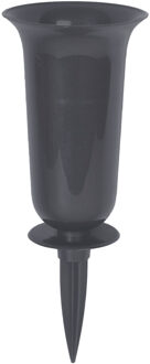 Grafvaas kunststof - antraciet - H37 cm - grafdecoratie - bloemenvaas voor herdenkingsplaats/kerkhof