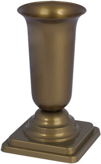 Grafvaas kunststof - goud - H27 cm - grafdecoratie - bloemenvaas voor herdenkingsplaats/kerkhof