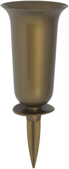 Grafvaas kunststof - goud - H32 cm - grafdecoratie - bloemenvaas voor herdenkingsplaats/kerkhof