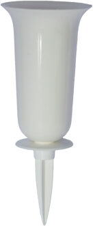 Grafvaas kunststof - wit - H32 cm - grafdecoratie - bloemenvaas voor herdenkingsplaats/kerkhof